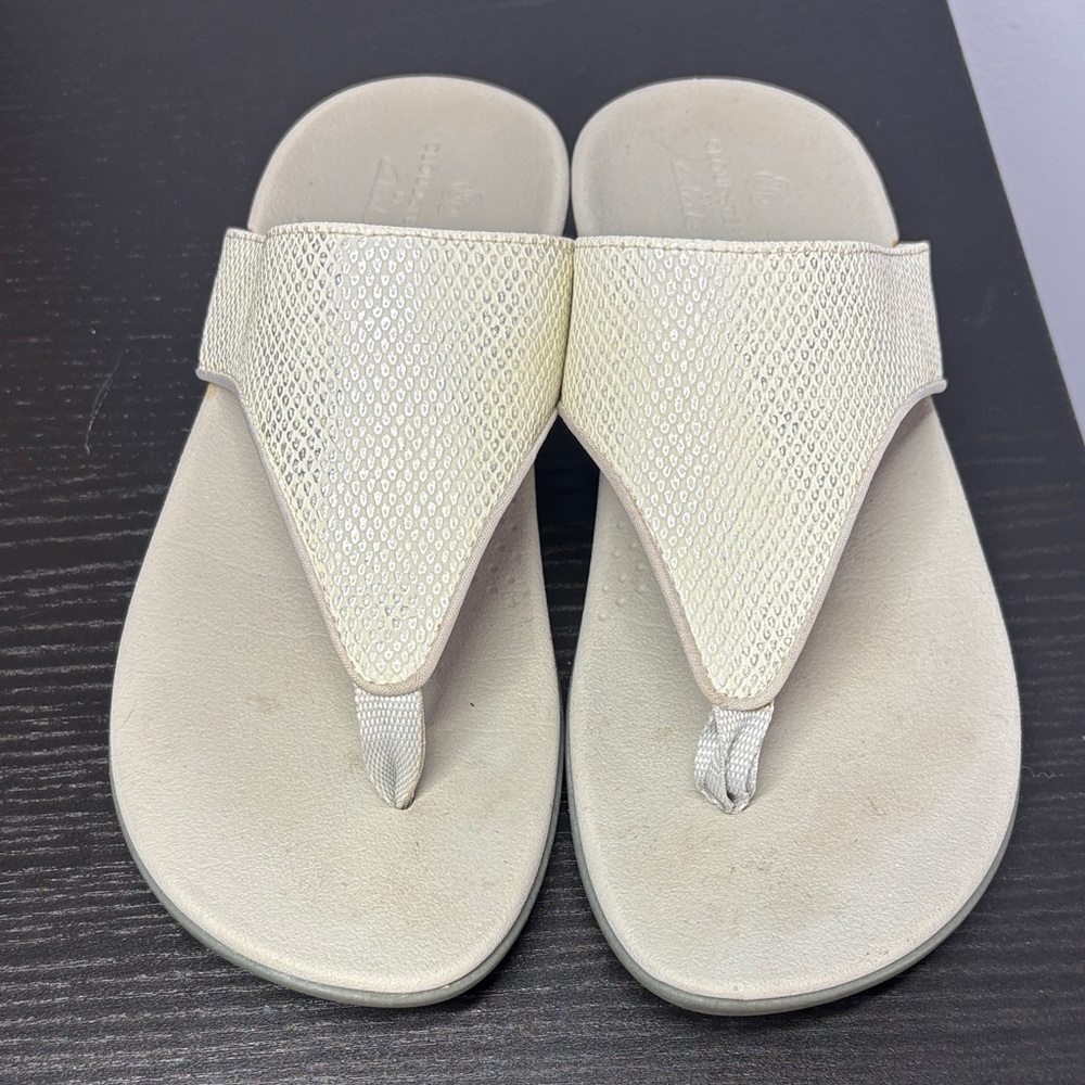 Clarks Cream Mesh Slide Sandals